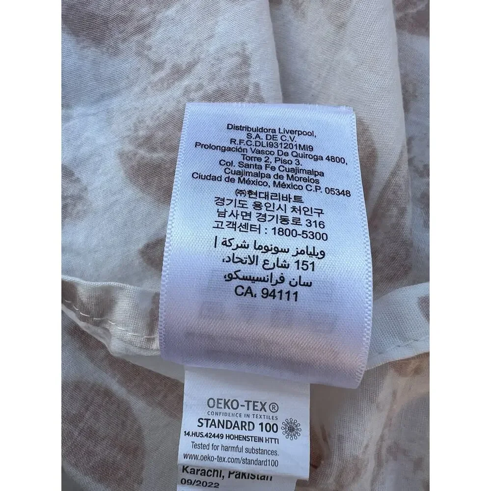 west elm Watercolor Leaf Single Twin Flat Sheet 100% Cotton, White Greige
